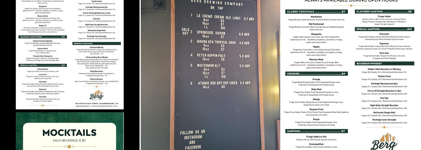 Berg Brewing Company Menu