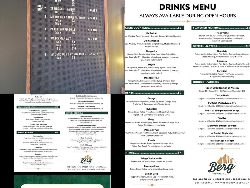 Berg Brewing Company Menu