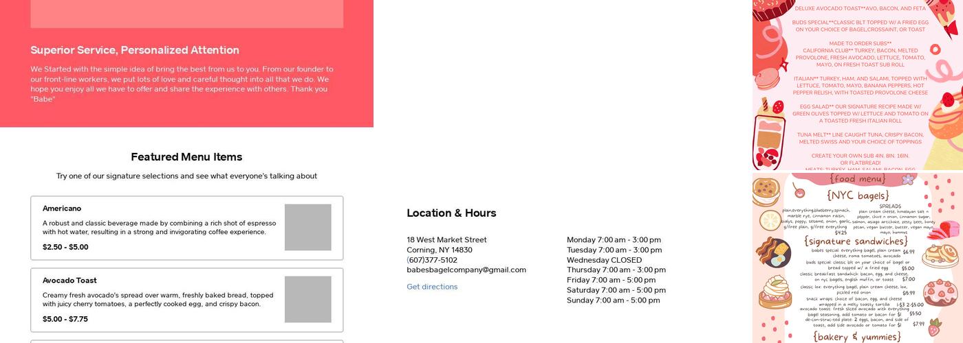 Babe's, Bagels & Beans Menu