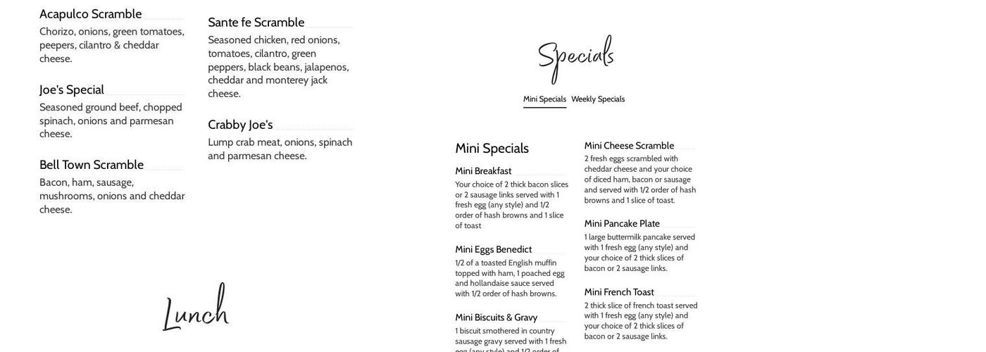 Patty’s Eggnest Menu