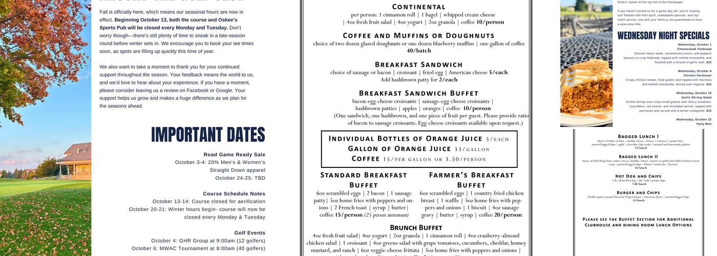 Oskee's Sports Pub Menu