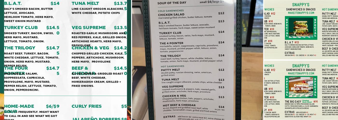 Snappy’s Menu