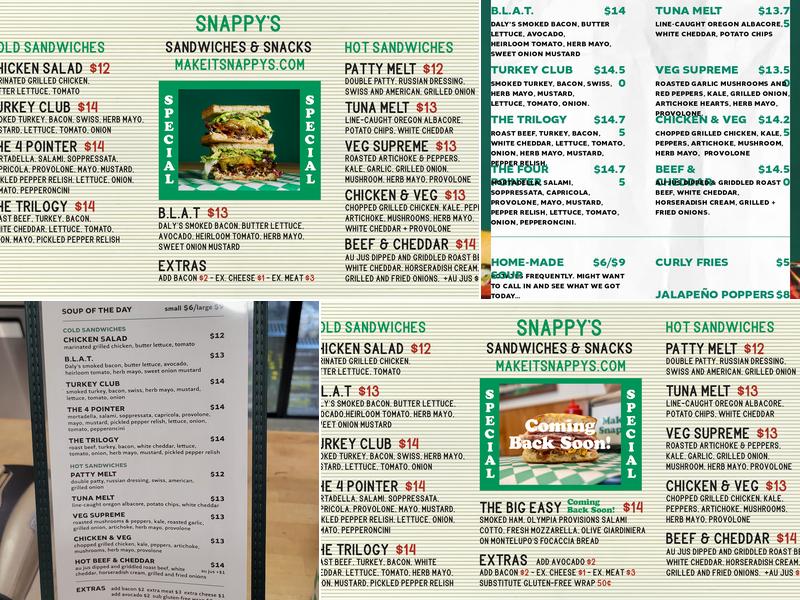 Snappy’s Menu