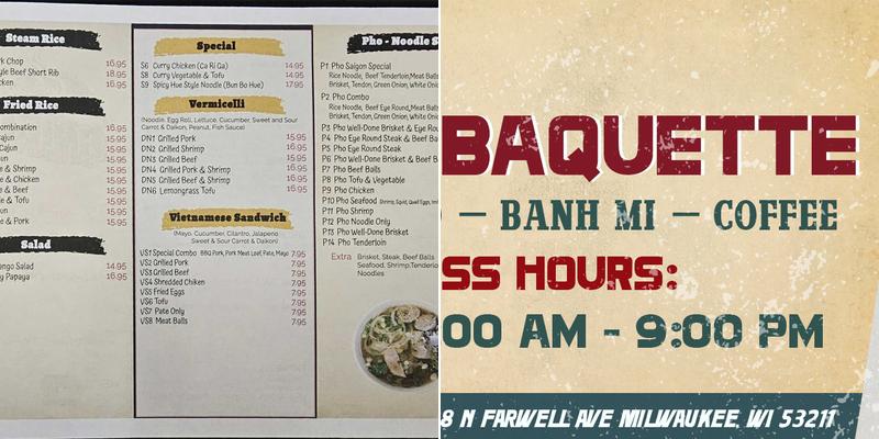 Saigon Baguette - Milwaukee Menu