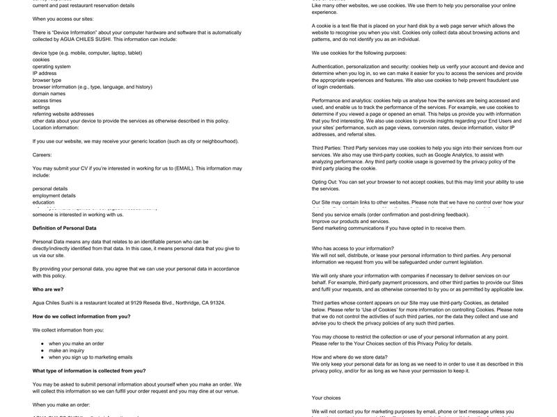 A La Diabla Sushi Menu