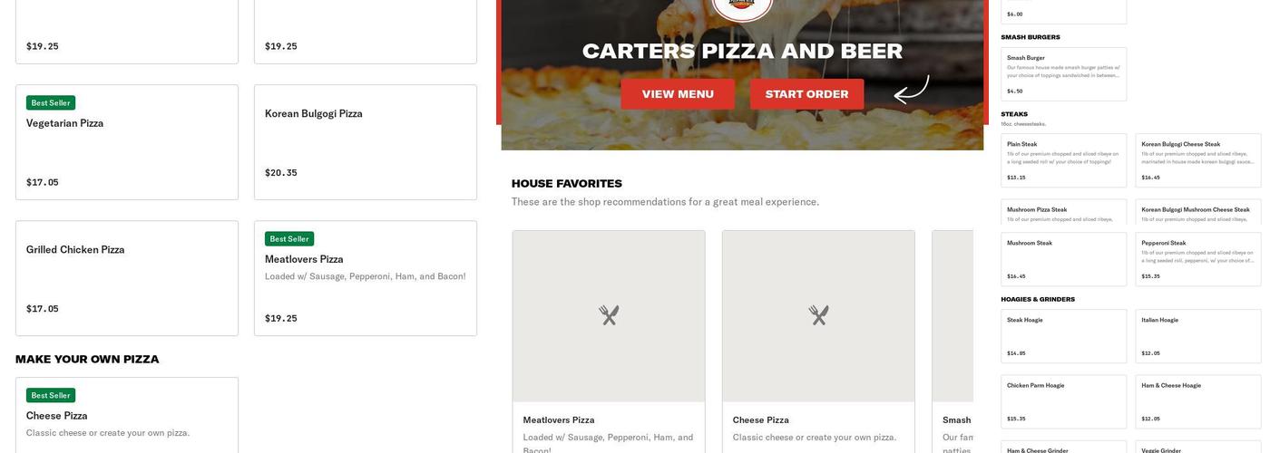 Carters Pizza and Beer Menu