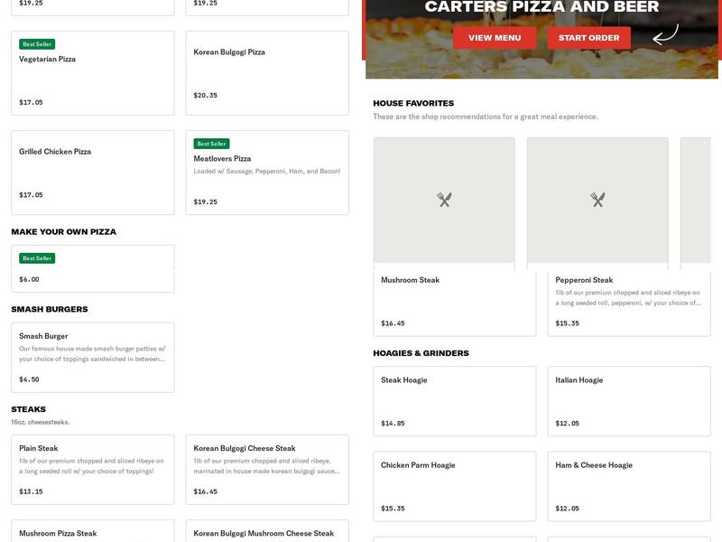 Carters Pizza and Beer Menu