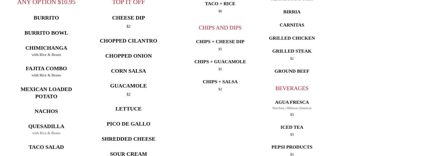 El Toro Express Menu