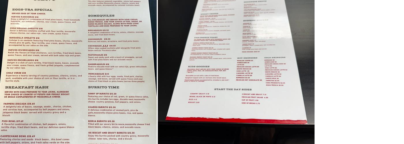 Sol and Sabor Menu