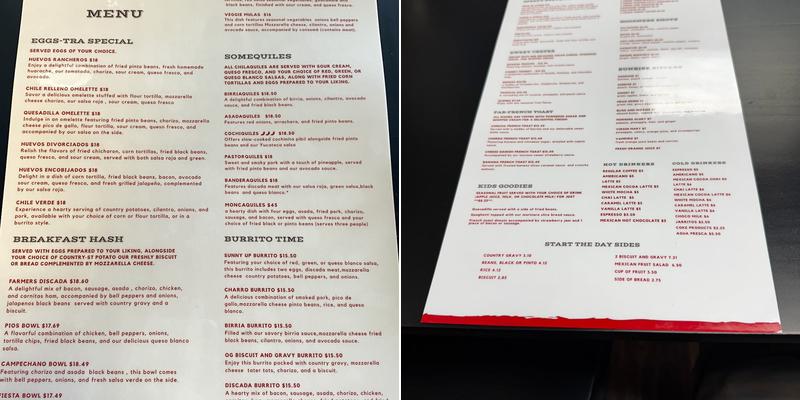 Sol and Sabor Menu