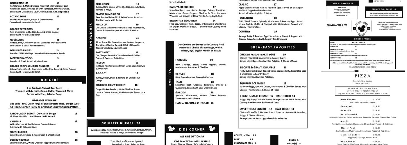 Squirrel Tree Restaurant & Bar Menu