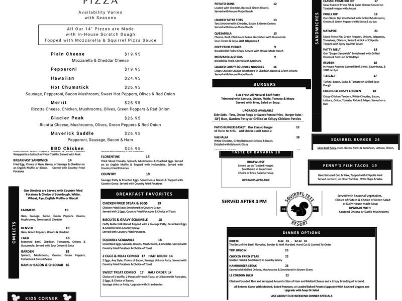 Squirrel Tree Restaurant & Bar Menu