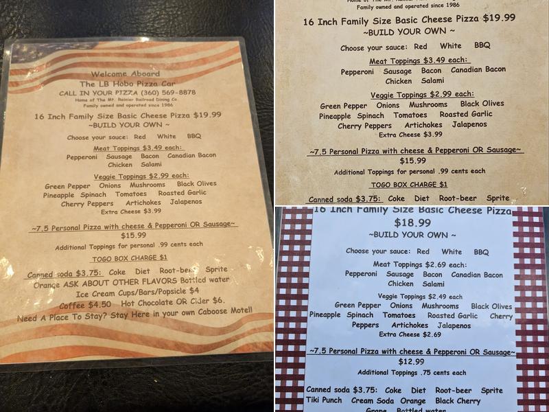 LB Hobo Pizza Car Menu