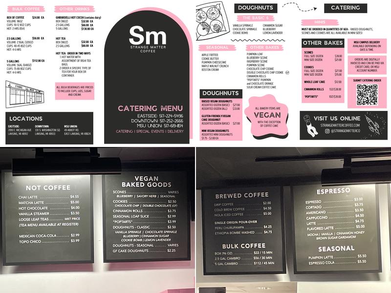 Strange Matter Coffee MSU Union Menu