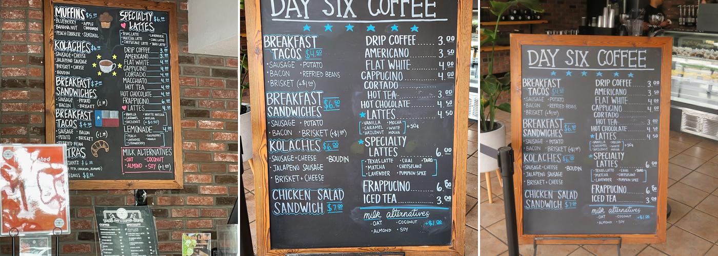 Day 6 Coffee Co Menu