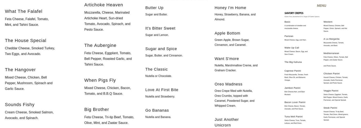 The Crepe Stop Roseville Menu