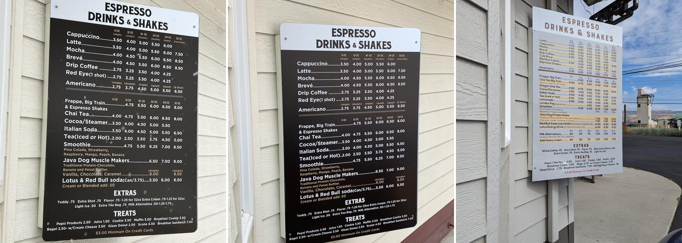 Java Dog Espresso Menu