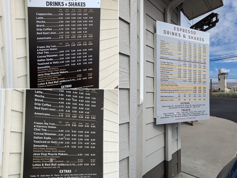 Java Dog Espresso Menu