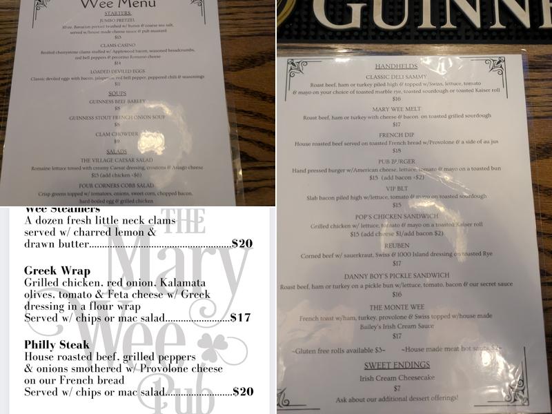 The Mary Wee Pub Menu