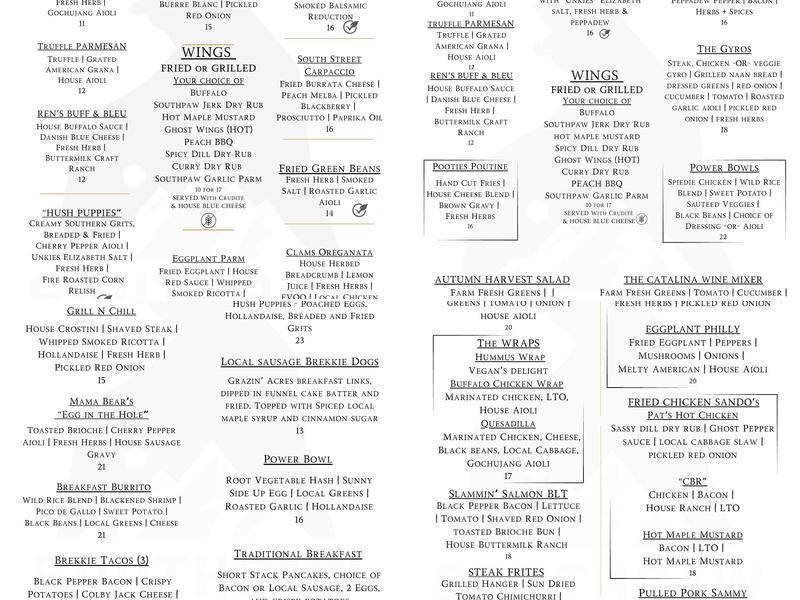 Southpaw Bistro Menu