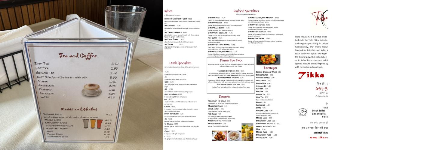 Tikka Masala Grill & Buffet Menu
