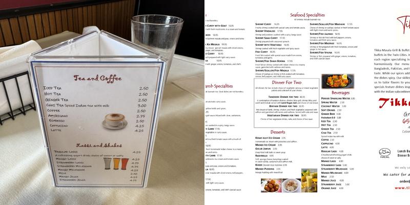 Tikka Masala Grill & Buffet Menu
