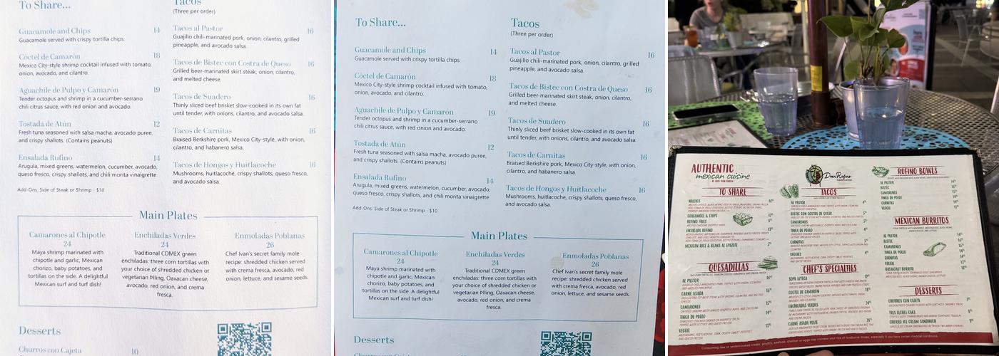 Dear Rufino Taqueria & Bar Menu