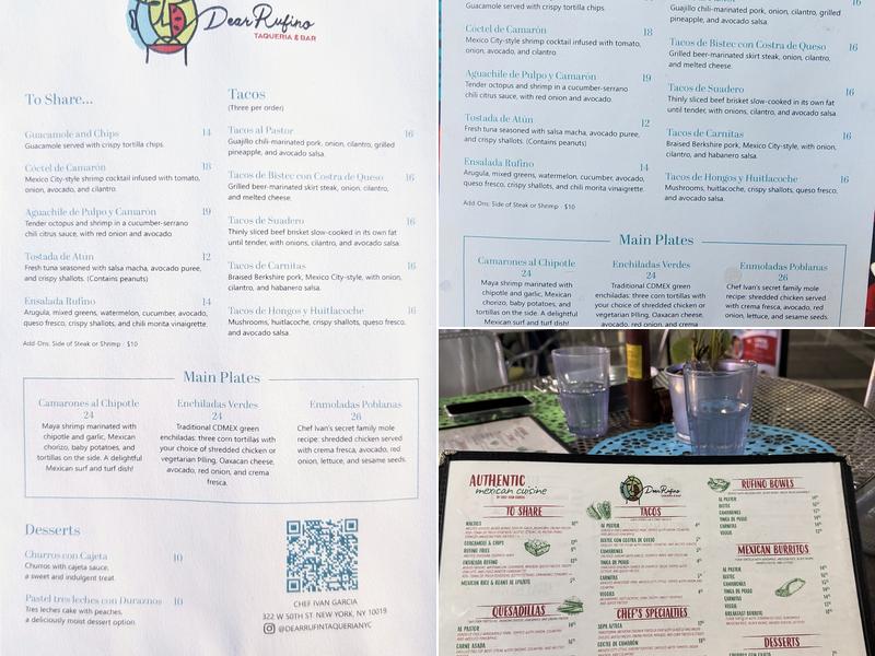 Dear Rufino Taqueria & Bar Menu
