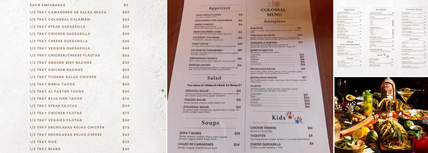 Colossal Restaurant Menu