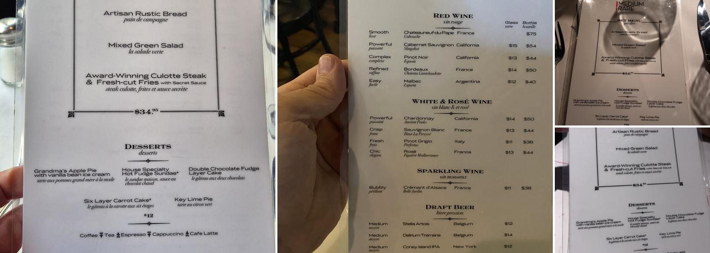 Medium Rare Menu