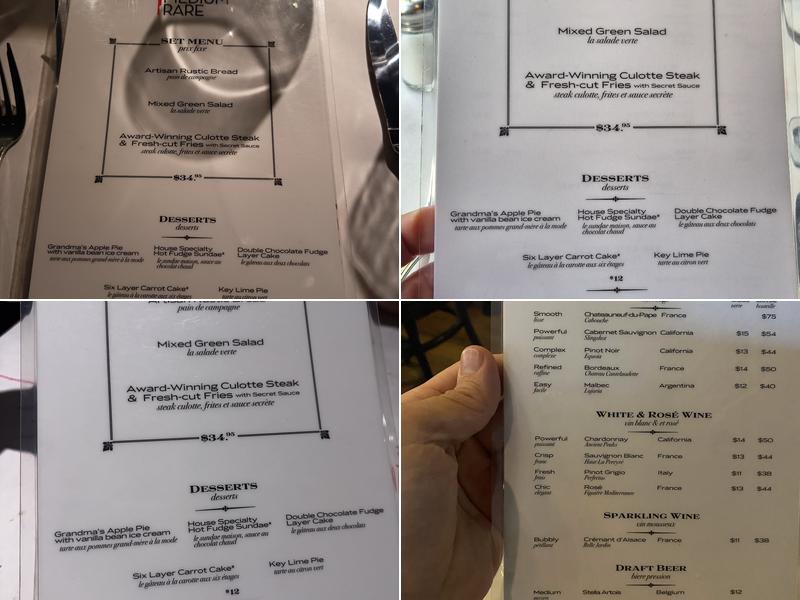 Medium Rare Menu