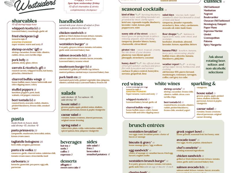 Westsiders Menu