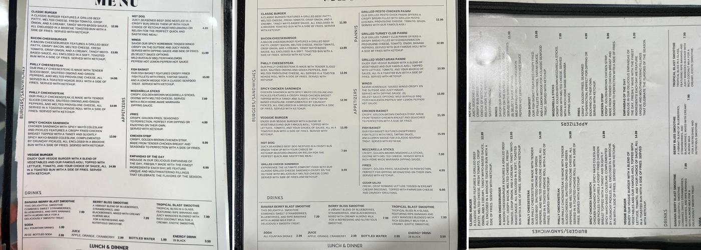 Just Around the Corner Menu