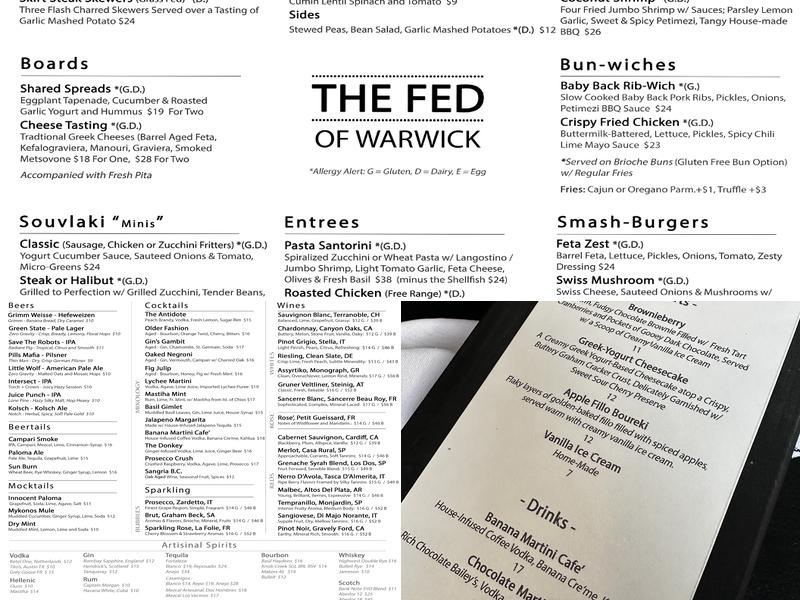 The Fed of Warwick Menu