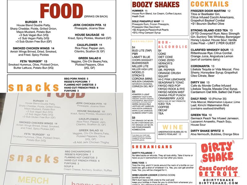 Dirty Shake Menu