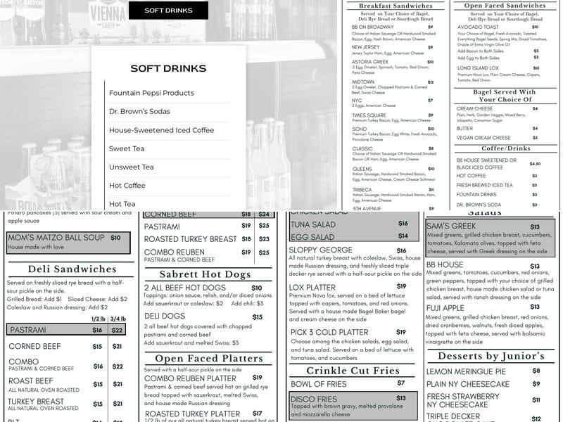 The Bagel Baker Delicatessen Menu