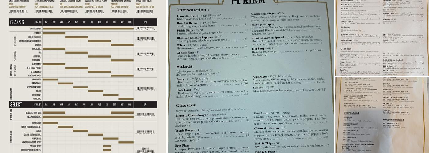pFriem Family Brewers - Milwaukie Tasting Room Menu