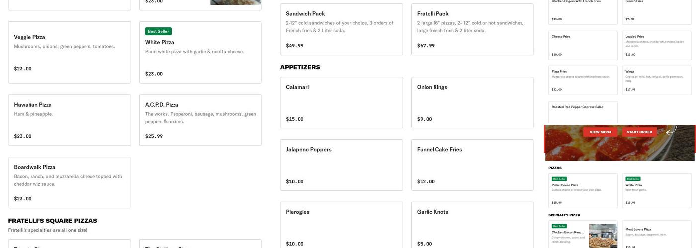 Fratellis Pizza Ventnor Menu