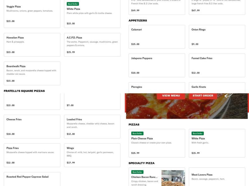 Fratellis Pizza Ventnor Menu
