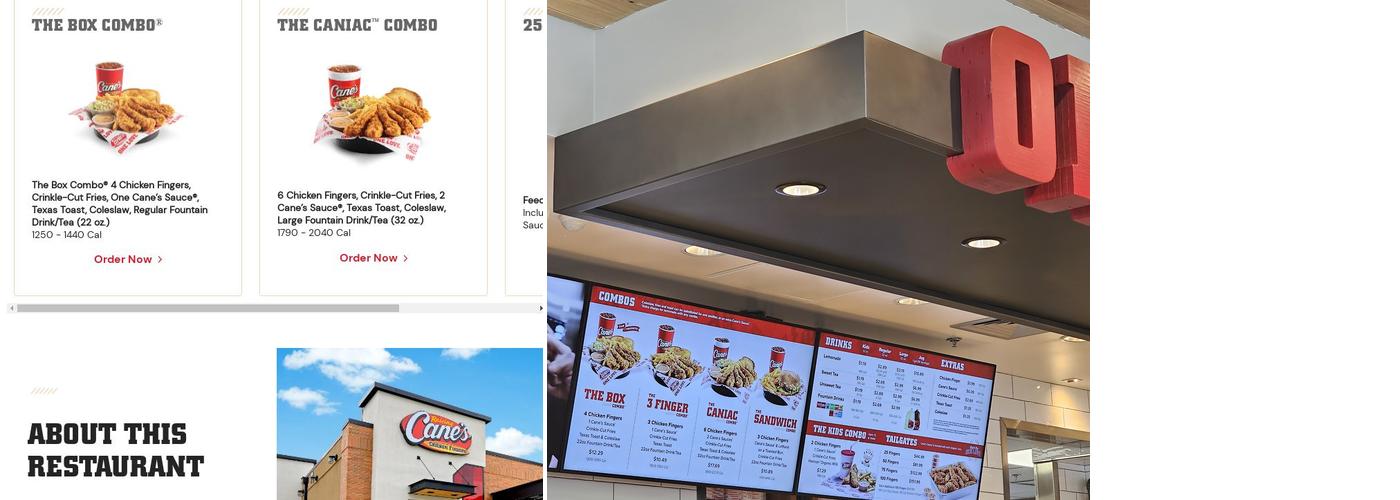 Raising Cane's Chicken Fingers Menu