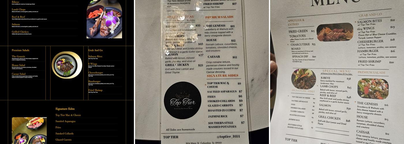 Top Tier Featuring The Genesis Room Menu