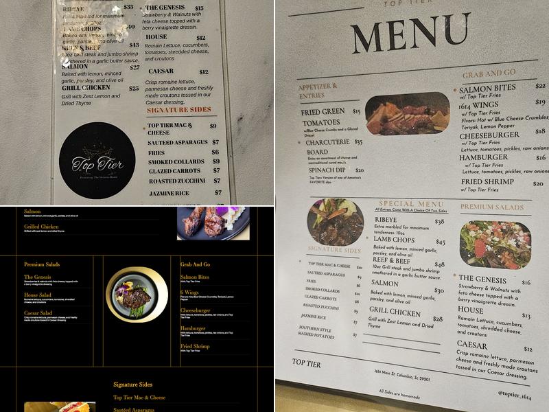 Top Tier Featuring The Genesis Room Menu