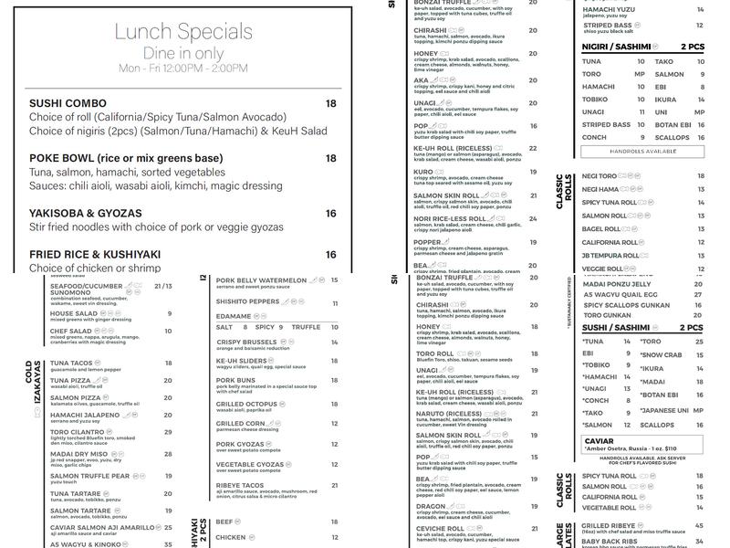 Ke-uH Restaurant Menu