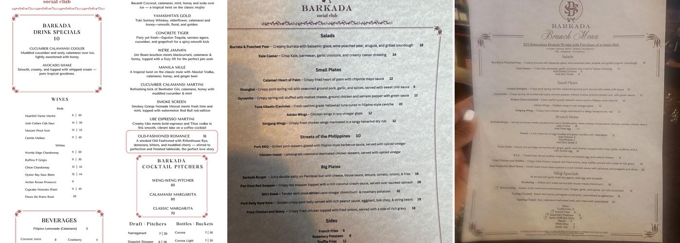 Barkada Social Club Menu
