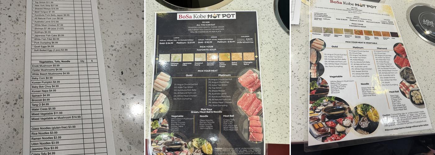 BoSa Kobe Hot Pot Menu