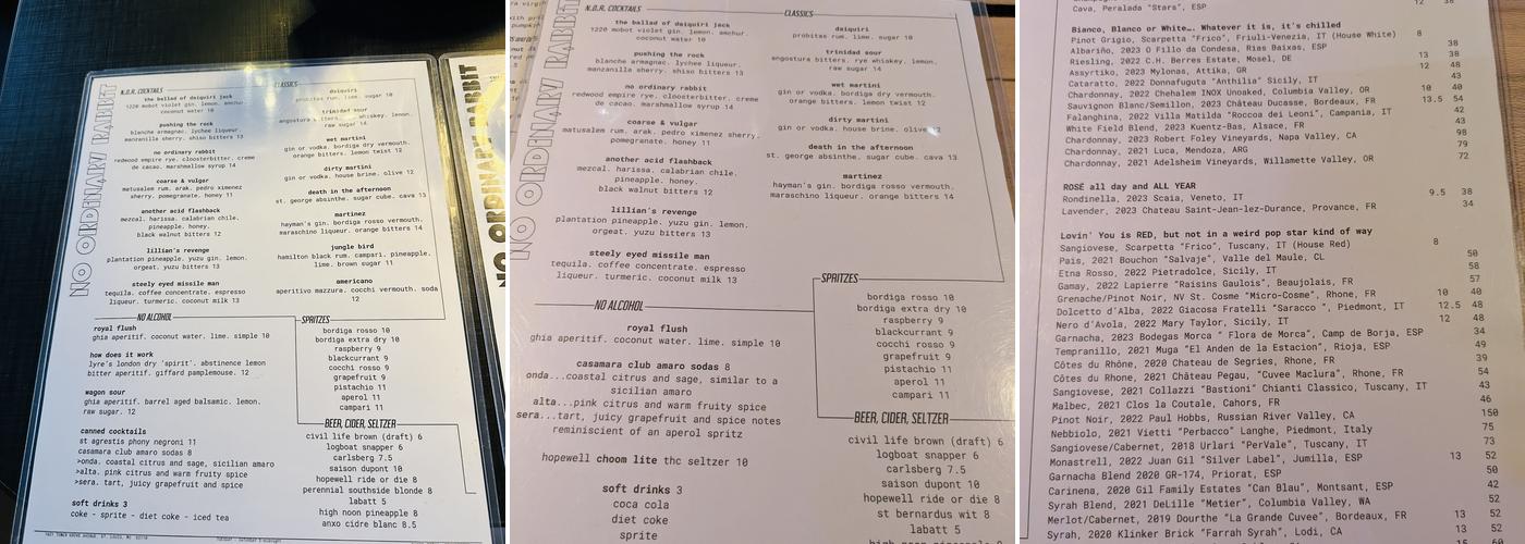 No Ordinary Rabbit Menu