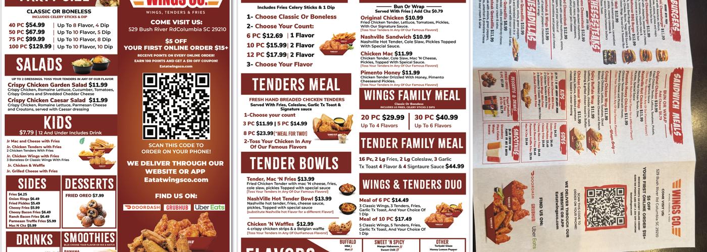 Wings Co. Menu