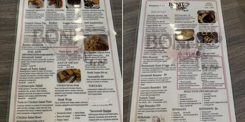 Bonito Cafe Menu