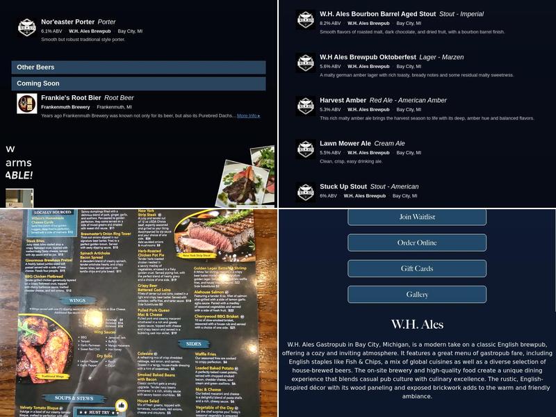 W.H. Ales Brewpub Menu