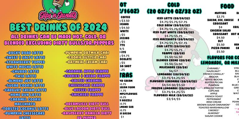 Sips 'n Sweets Menu